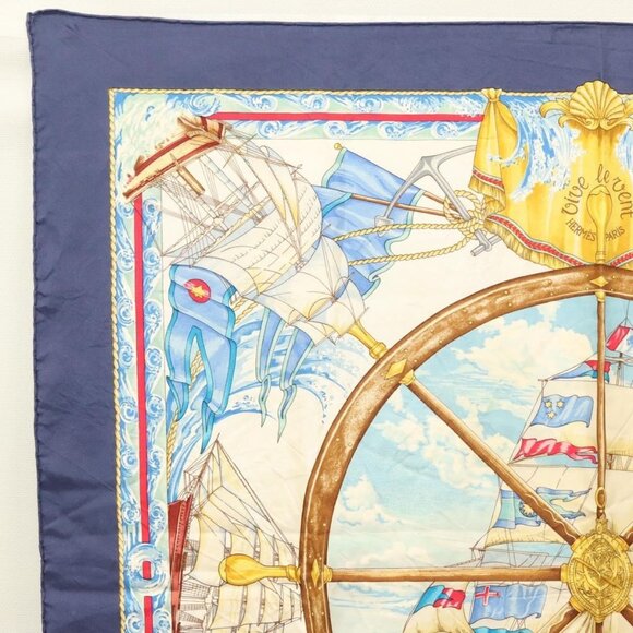 HERMES Carre 90 Scarf ""VIVE LE VENT"" Silk Beige Auth - Picture 16 of 16